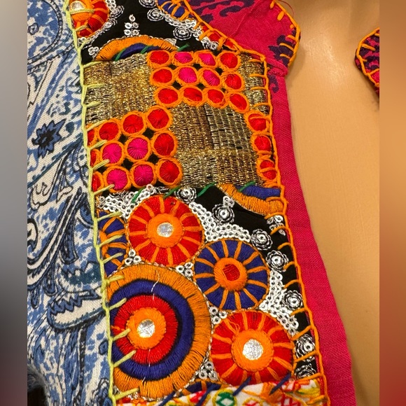 ANANDAS Collection Festive Patchwork  Tunic Multicolor Tassel dress M - Picture 3 of 9